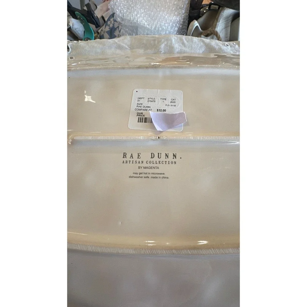 Rae Dunn SERVE platter blue line ceramic